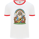 Trippy Guitar Hippy Gnome Magic Mushrooms Mens Ringer T-Shirt White/Red