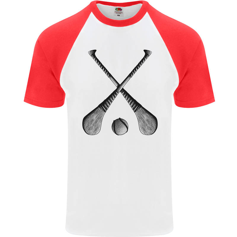 Hurling Bats and Ball Mens S/S Baseball T-Shirt White/Red