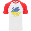 Torn Ukraine Flag Ukrainian Day Football Mens S/S Baseball T-Shirt White/Red