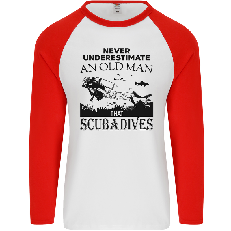 An Old Man That Scuba Dives Diver Dive Mens L/S Baseball T-Shirt White/Red