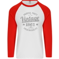 Vintage Year 62nd Birthday 1961 Mens L/S Baseball T-Shirt White/Red