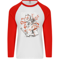 Japanese Kitsune Paranormal Fox Mens L/S Baseball T-Shirt White/Red