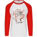 Japanese Kitsune Paranormal Fox Mens L/S Baseball T-Shirt White/Red