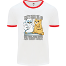 An Owl & Cat Book Reading Bibliophile Mens Ringer T-Shirt White/Red