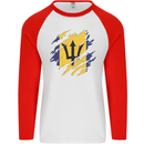 Torn Barbados Flag Barbadians Day Football Mens L/S Baseball T-Shirt White/Red
