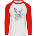 Butterfly & Flowers Mens L/S Baseball T-Shirt White/Red