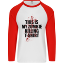 This Is My Zombie Killing Halloween Horror Mens L/S Baseball T-Shirt White/Red