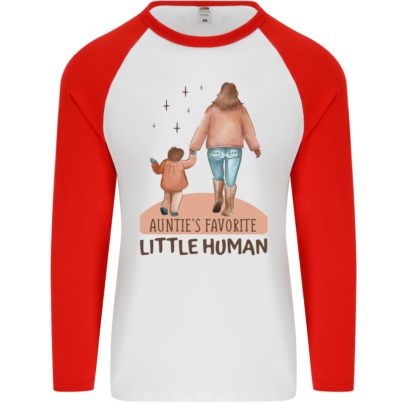 Aunties Favourite Human Funny Niece Nephew Mens L/S Baseball T-Shirt White/Red