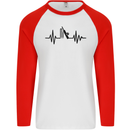 Cricket Pulse Cricketer Cricketing ECG Mens L/S Baseball T-Shirt White/Red