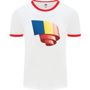 Curled Romania Flag Romanian Day Football Mens Ringer T-Shirt White/Red