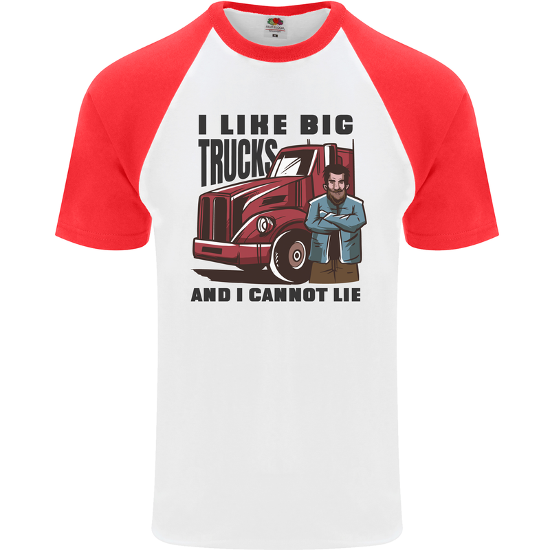 Lorry Driver I Like Big Trucks I Cannot Lie Trucker Mens S/S Baseball T-Shirt White/Red