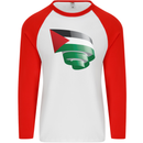 Curled Palestine Flag Palestinian Day Football Mens L/S Baseball T-Shirt White/Red