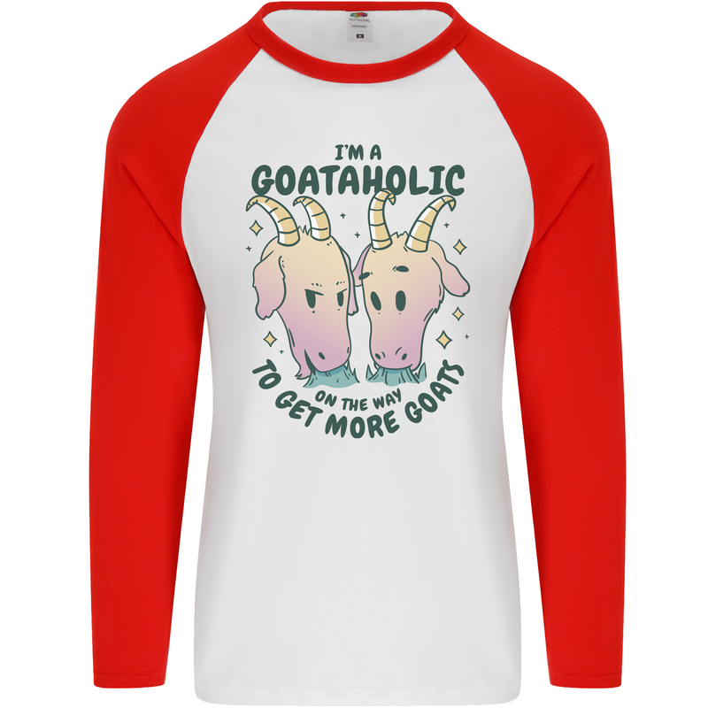 Goataholic On the Way to Get More Goats Mens L/S Baseball T-Shirt White/Red