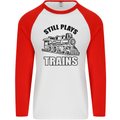 Still Plays With Trains Spotter Spotting Mens L/S Baseball T-Shirt White/Red
