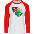 Curled Namibia Flag Namibian Day Football Mens L/S Baseball T-Shirt White/Red