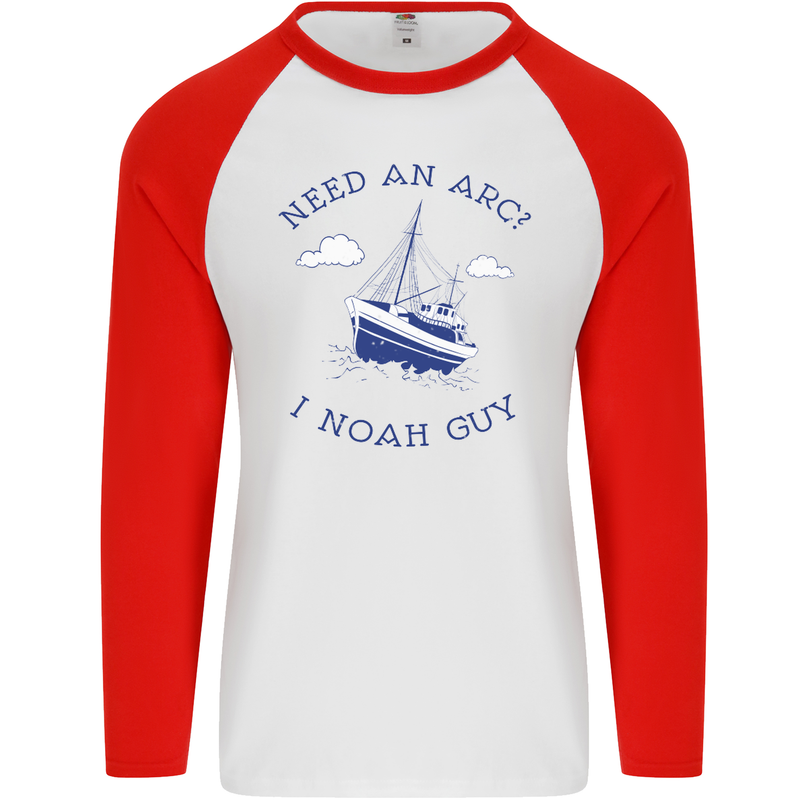 Need an Arc? I Noah Guy Funny Atheist Mens L/S Baseball T-Shirt White/Red