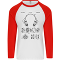 Headphones Patent Blueprint Dance Music DJ Mens L/S Baseball T-Shirt White/Red