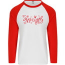 Christmas ECG Xmas Heartbeat Love Heart Mens L/S Baseball T-Shirt White/Red