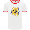 Torn Barbados Flag Barbadians Day Football Mens Ringer T-Shirt White/Red