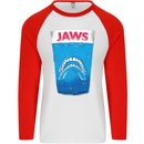 Jaws Funny Parody Dentures Skull Teeth Mens L/S Baseball T-Shirt White/Red