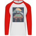 Pool Shark Snooker Player Mens L/S Baseball T-Shirt White/Red