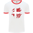 Torn Denmark Flag Danish Day Football Mens Ringer T-Shirt White/Red