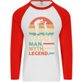 Daddy Man Myth Legend Funny Fathers Day Mens L/S Baseball T-Shirt White/Red