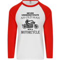 Old Man With a Motorcycle Biker Motorcycle Mens L/S Baseball T-Shirt White/Red