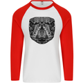 A Mandala Turtle Head Tribal Tortoise Mens L/S Baseball T-Shirt White/Red