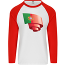 Curled Portugal Flag Portugese Day Football Mens L/S Baseball T-Shirt White/Red