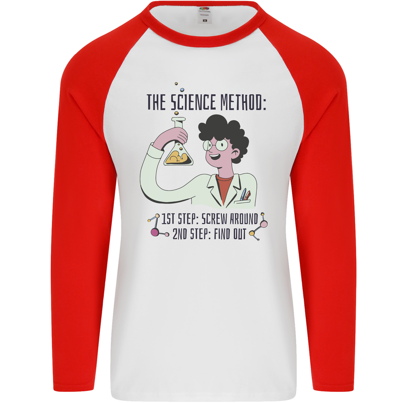 The Science Method Funny Chemistry Geek Mens L/S Baseball T-Shirt White/Red