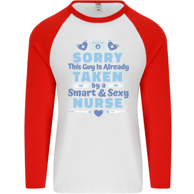 Taken By a Smart Nurse Funny Valentines Day Mens L/S Baseball T-Shirt White/Red