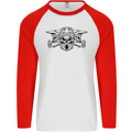 Motocross Skulls Dirt Bike MotoX Motorcycle Mens L/S Baseball T-Shirt White/Red