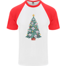 Christmas Football Tree Xmas Soccer Footy Mens S/S Baseball T-Shirt White/Red