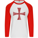 Knights Templar Cross Fancy Dress Outfit Mens L/S Baseball T-Shirt White/Red