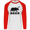 Beer Bear Funny Animal Alcohol Mens L/S Baseball T-Shirt White/Red