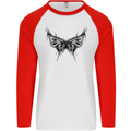Abstract Butterfly Mens L/S Baseball T-Shirt White/Red