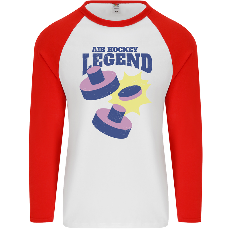 Air Hockey Legend Funny Mens L/S Baseball T-Shirt White/Red