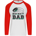 Ice Hockey Dad Fathers Day Mens L/S Baseball T-Shirt White/Red