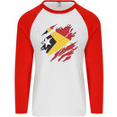 Torn East Timor Flag Day Football Mens L/S Baseball T-Shirt White/Red