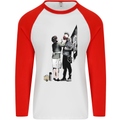Anarchy Banksy Punk Mum Mens L/S Baseball T-Shirt White/Red