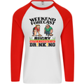 Weekend Forecast Rugby Funny Beer Alcohol Mens L/S Baseball T-Shirt White/Red