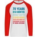 70th Birthday 70 Year Old Mens L/S Baseball T-Shirt White/Red