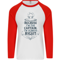 Sailing Captain Narrow Boat Barge Sailor Mens L/S Baseball T-Shirt White/Red