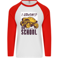 I Crushed 100 Days of School Monster Truck Mens L/S Baseball T-Shirt White/Red