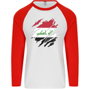 Torn Iraq Flag Iraqi Day Football Mens L/S Baseball T-Shirt White/Red