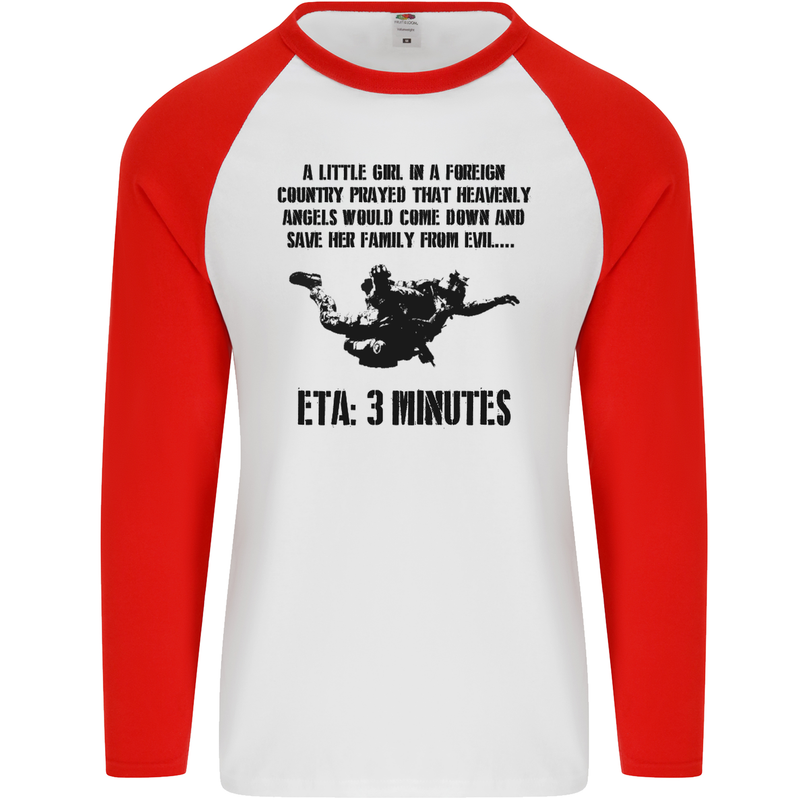 ETA 3 Mins Parachute Regiment Para 1 2 3 4 Mens L/S Baseball T-Shirt White/Red