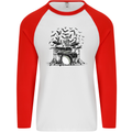 Skeleton Drummer Drumming Drum Skull Funny Mens L/S Baseball T-Shirt White/Red