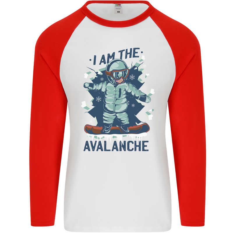 I Am the Avalanche Funny Snowboarding Mens L/S Baseball T-Shirt White/Red