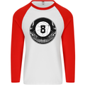 8-Ball Skull Pool Player 9-Ball Mens L/S Baseball T-Shirt White/Red